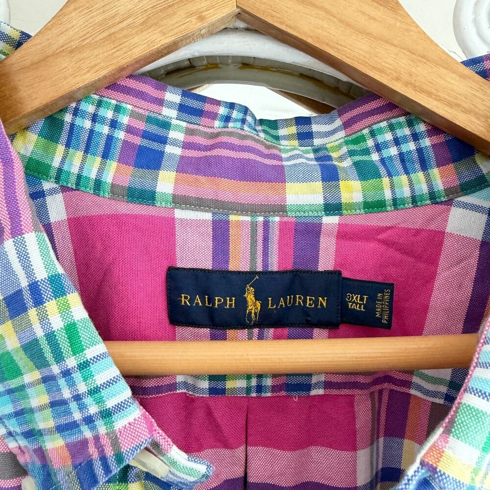 Ralph Lauren Shirt Men 3XL Tall Pink Plaid Oxford Button Down Long Sleeve - Picture 7 of 9